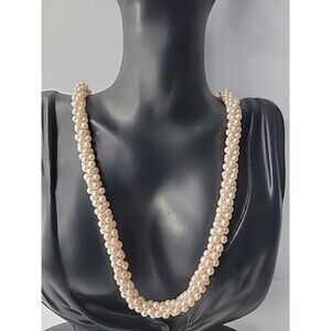 Vintage Pink Cluster Strand Beaded Necklace Gold Tone Clasp Statement Jewelry